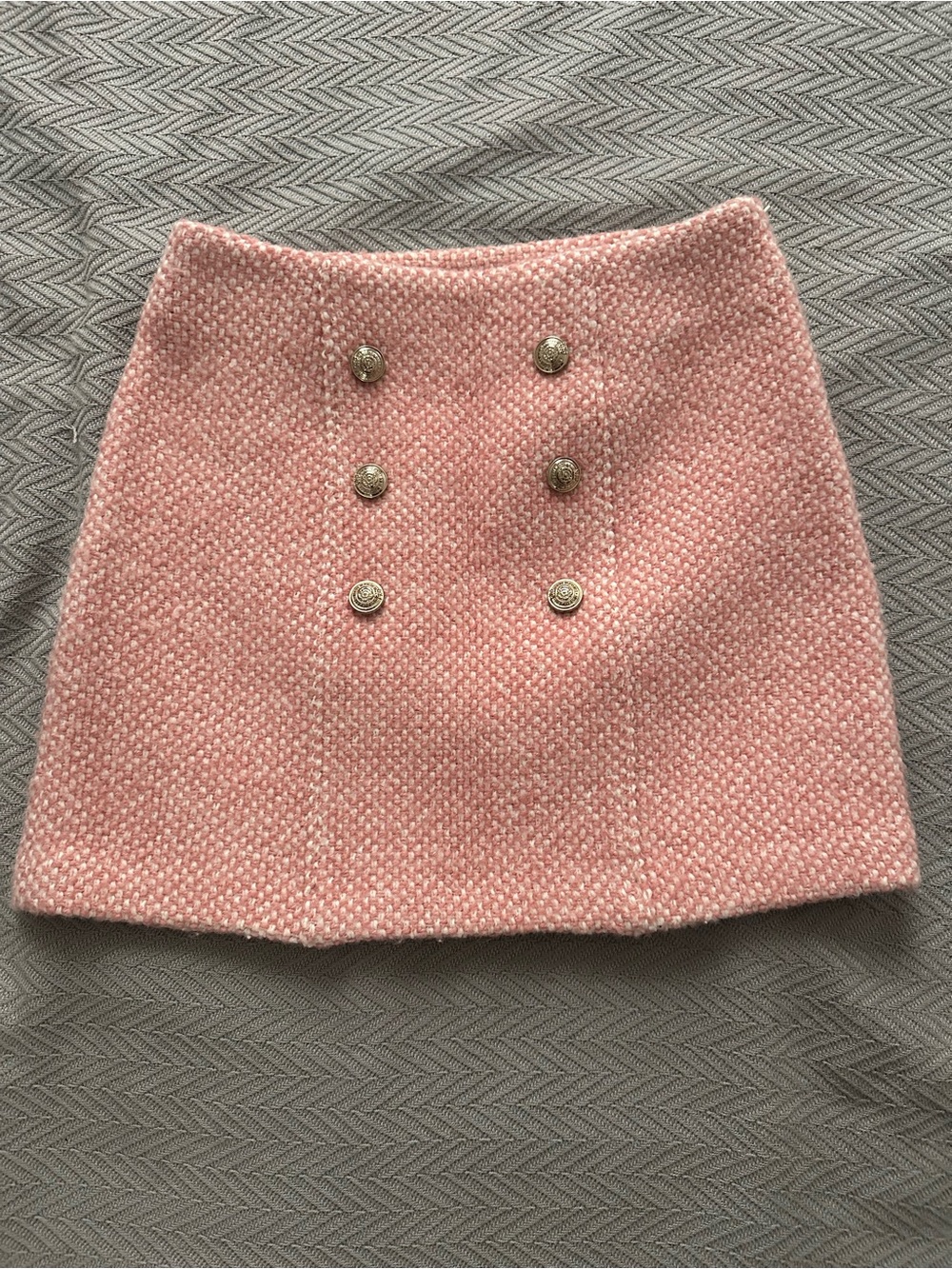 Maje Pink Bouclé Double-Button Mini Skirt